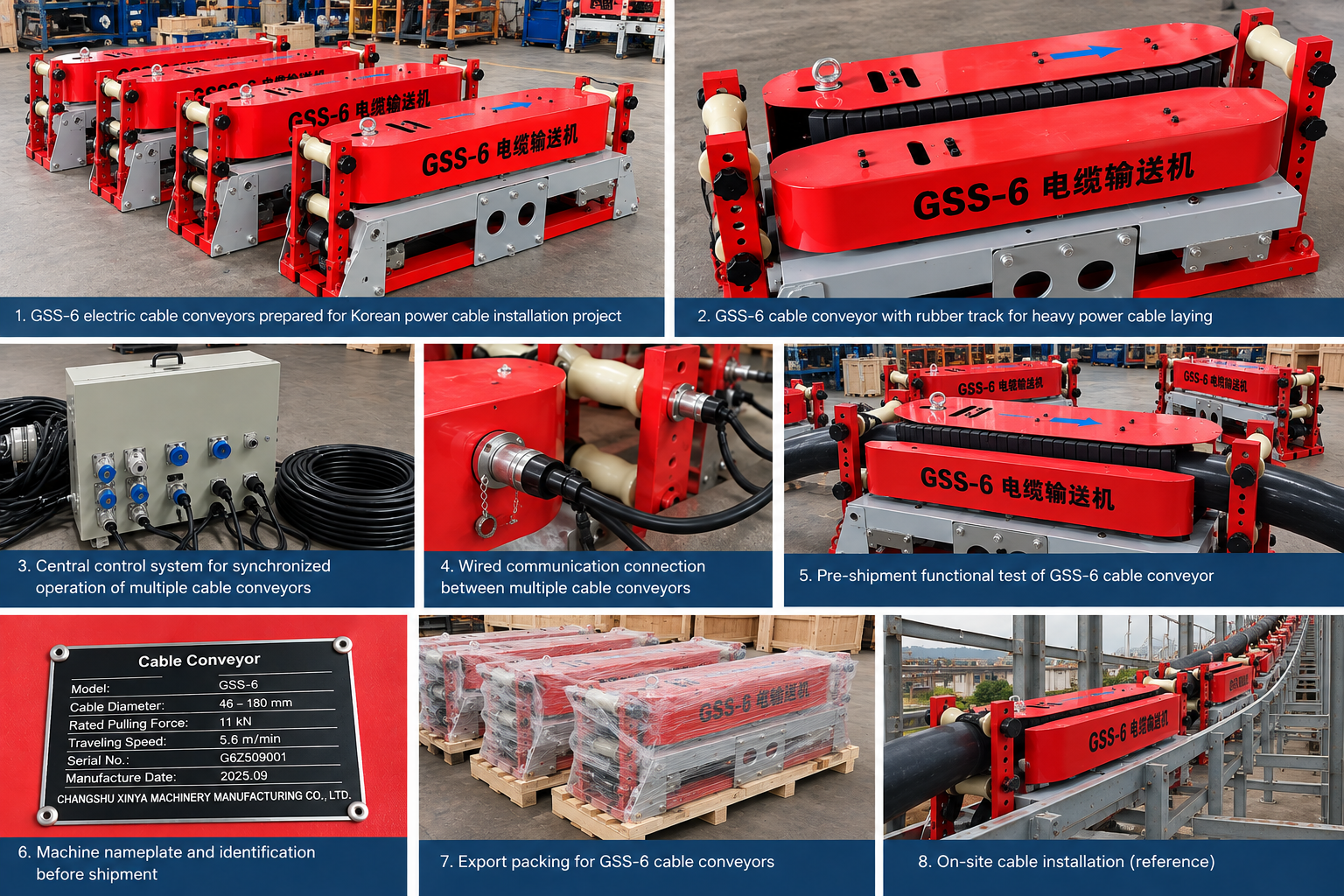 Últimos blogs de la empresa sobre Transportador de cable GSS-6 personalizado con fuerza de tracción ≥ 11kN para el proyecto de cable de energía coreano